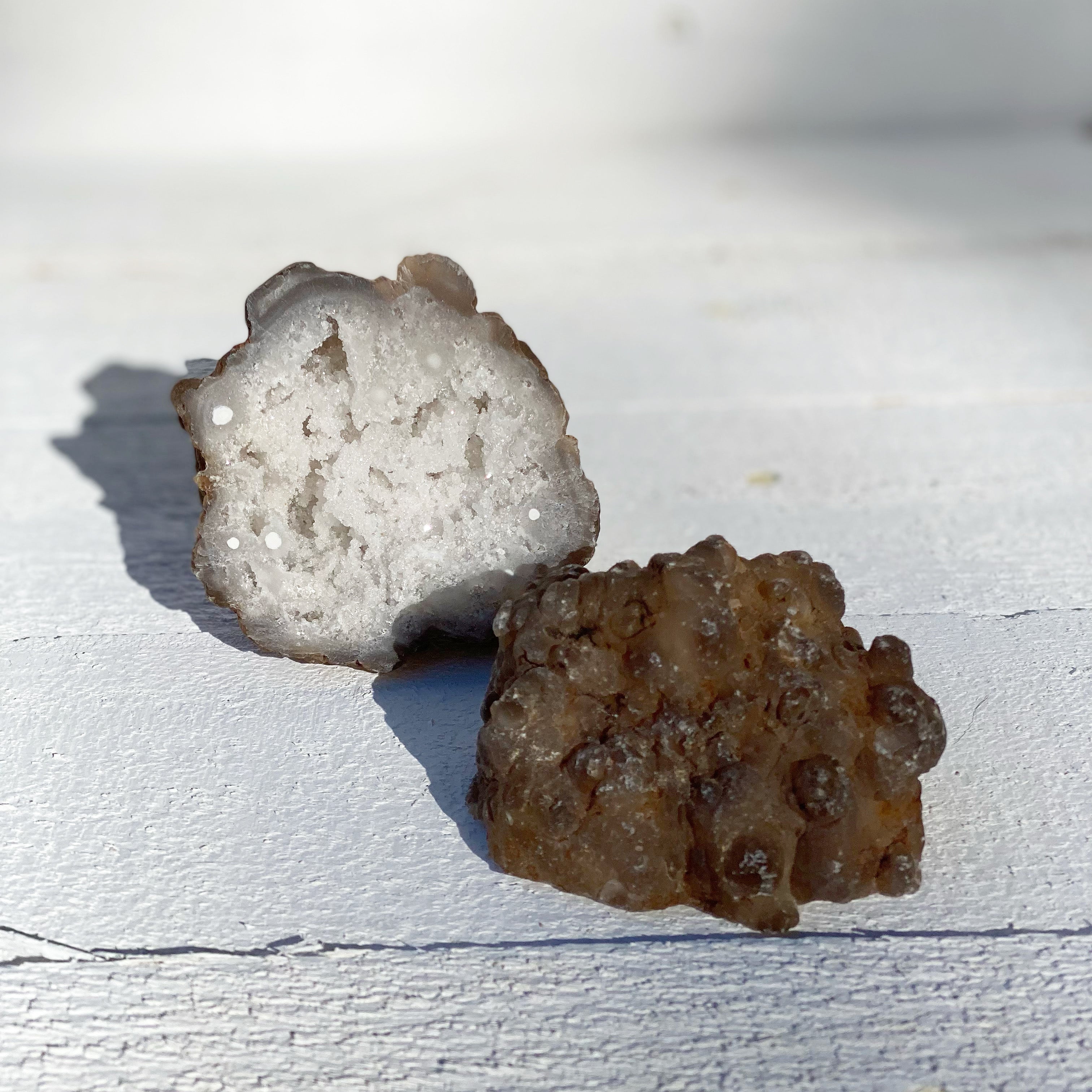 druzy quartz geode pair