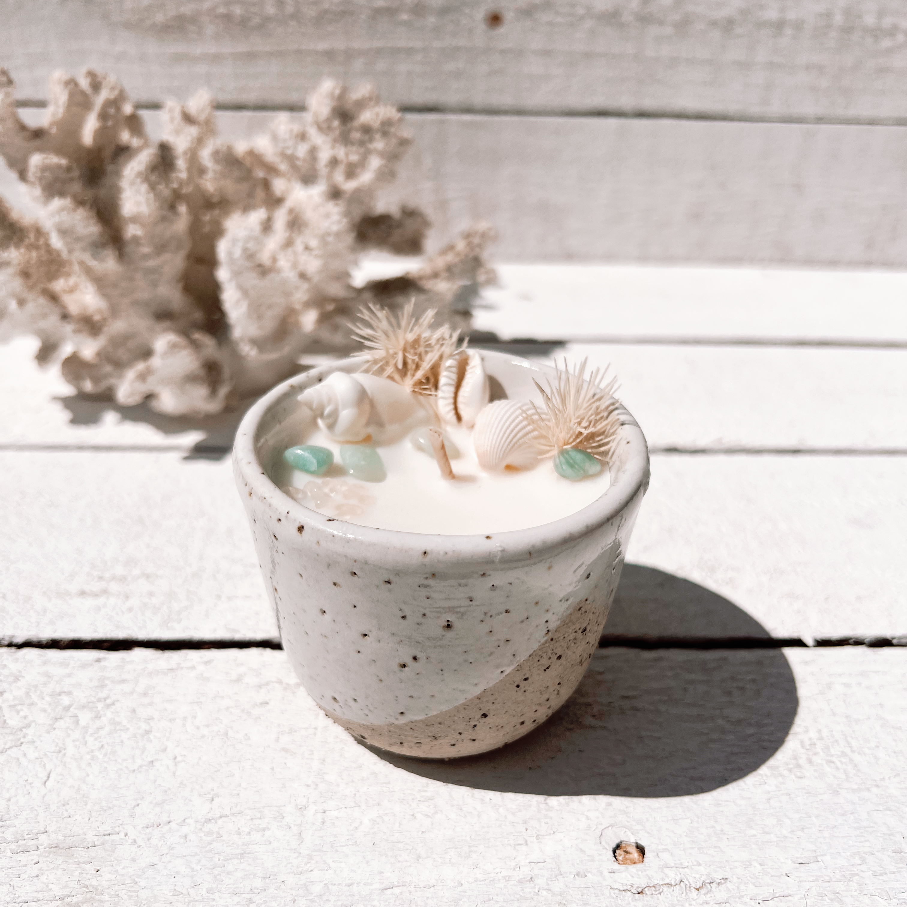 seashell ceramic soy candle | turquoise