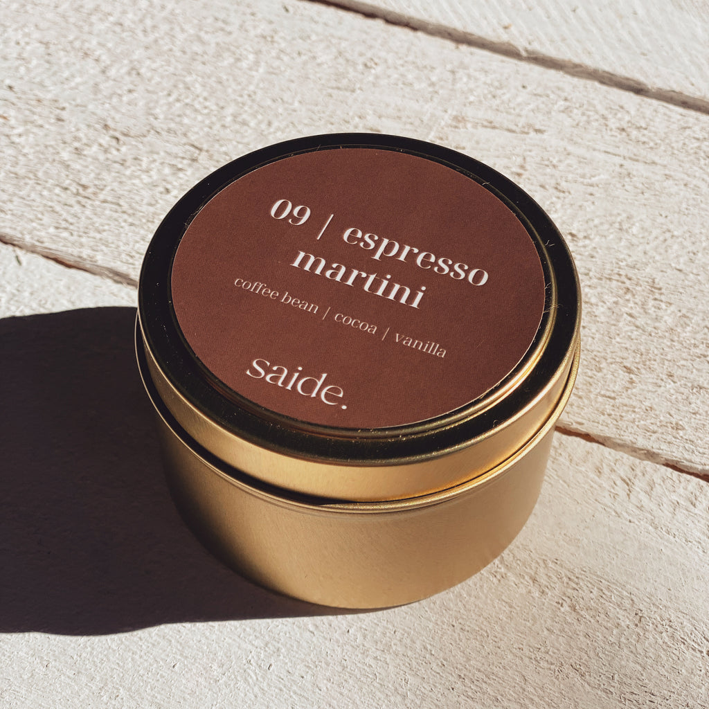saide #09 Espresso Martini Soy Candle Gold Tin_1 | Gift | Brisbane | Home Fragrance | Travel