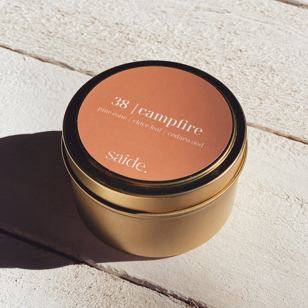 saide #38 Campfire Soy Candle Gold Tin_1 | Gift | Brisbane | Home Fragrance | Travel