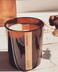 large amber wood wick soy candle