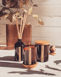 saide Large Amber Wood Wick Soy Candle + Reed Diffuser | Coastal Boho | Handmade in Brisbane
