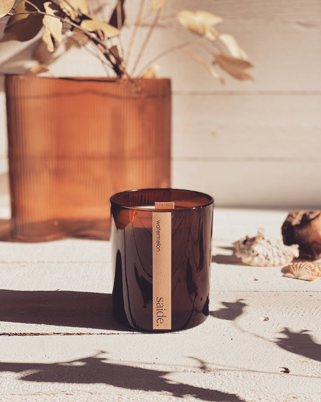 saide Large Amber Wood Wick Soy Candle _1 | Coastal Boho | Handmade in Brisbane
