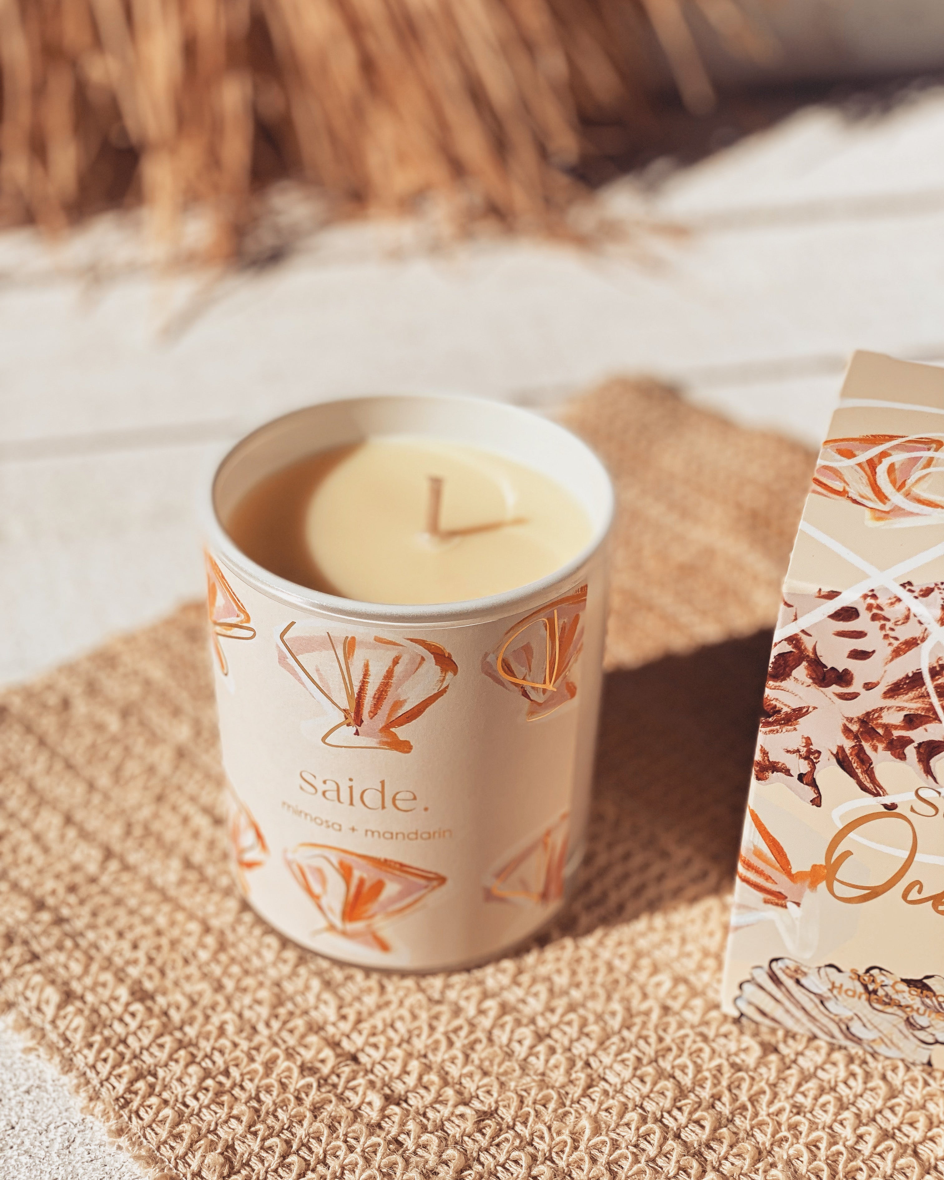 saide Oceana Large Soy Candle - Mimosa Mandarin_2 | Cotton Wick | Boxed | Coastal Seashells| Brisbane